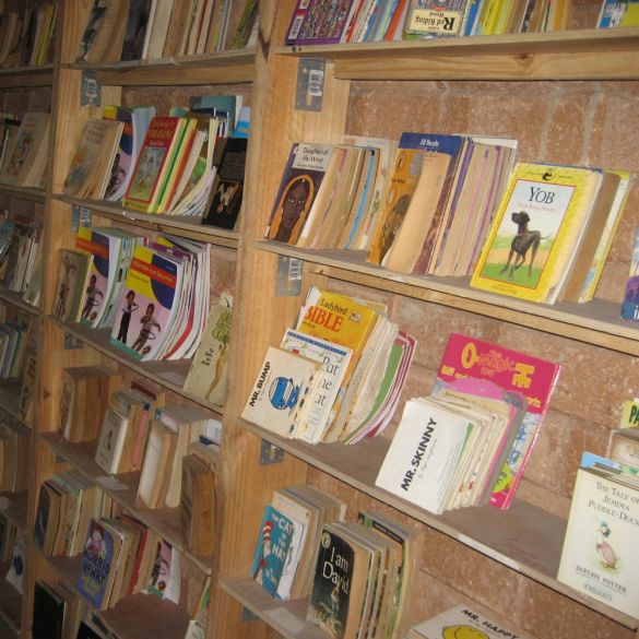 The library set up at the back of one of the classrooms.